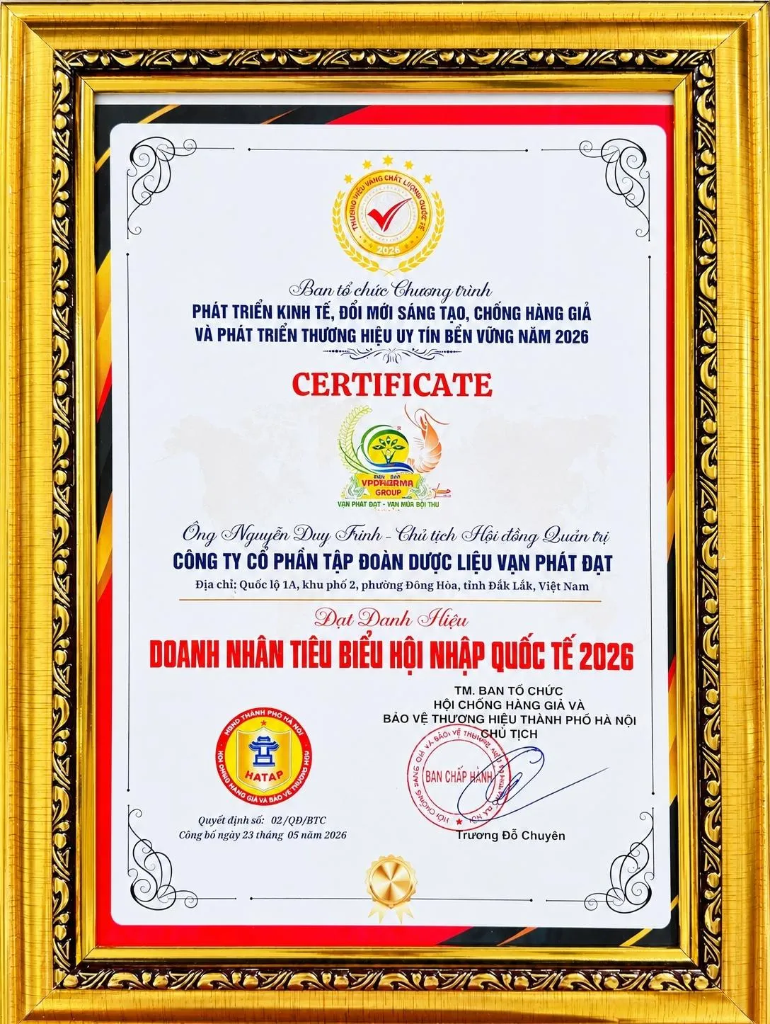 DOANH NHÂN TIÊU BIỂU 2026 VPDPHARMA