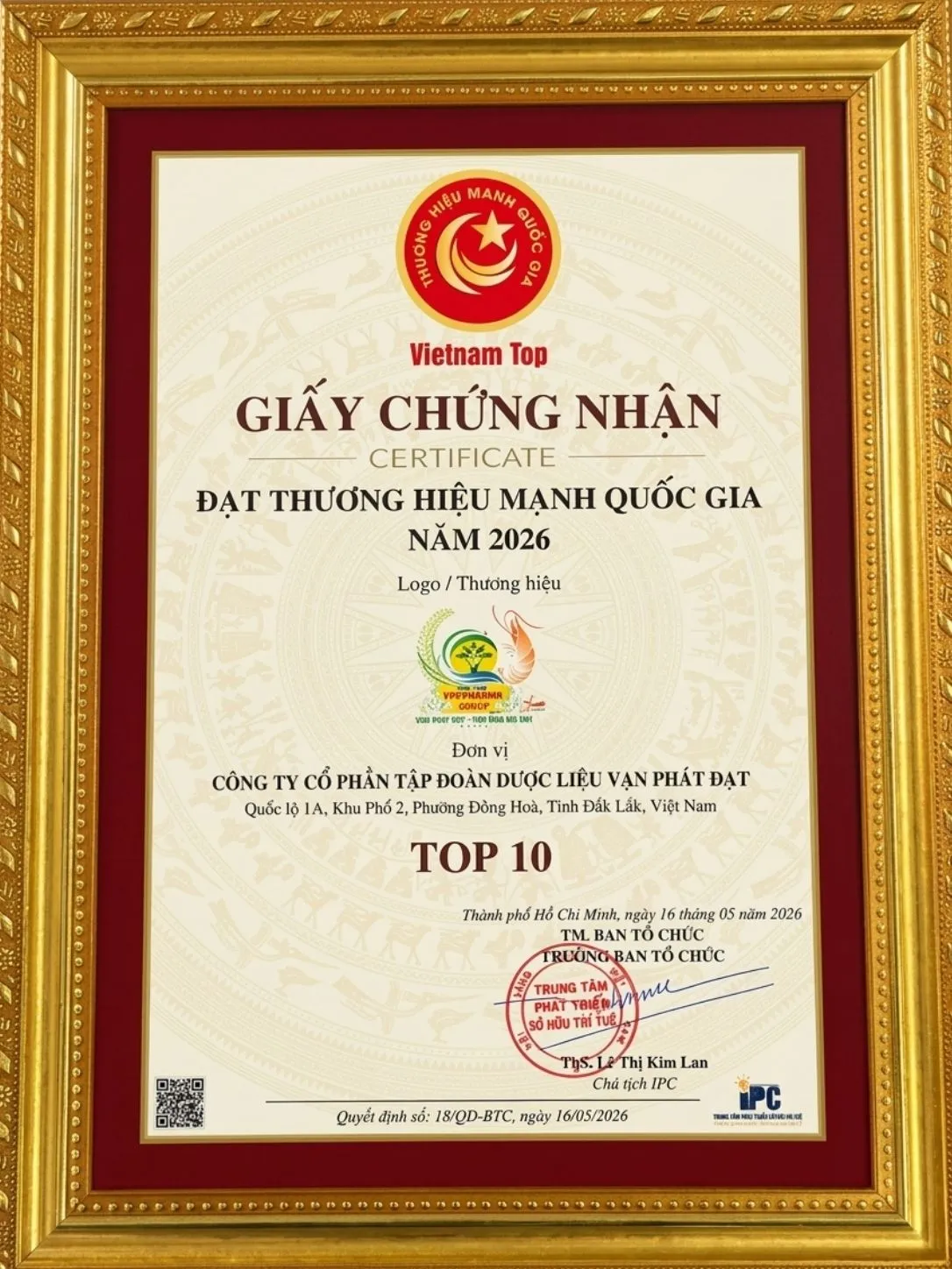GIẤY CHỨNG NHÂN VPDPHARMA